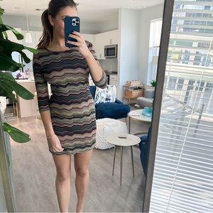 Ellie Kai Chevron Patterned Neutral Dress